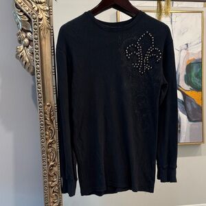 Elegant Black Long Sleeve Men's Tee with Studded Design